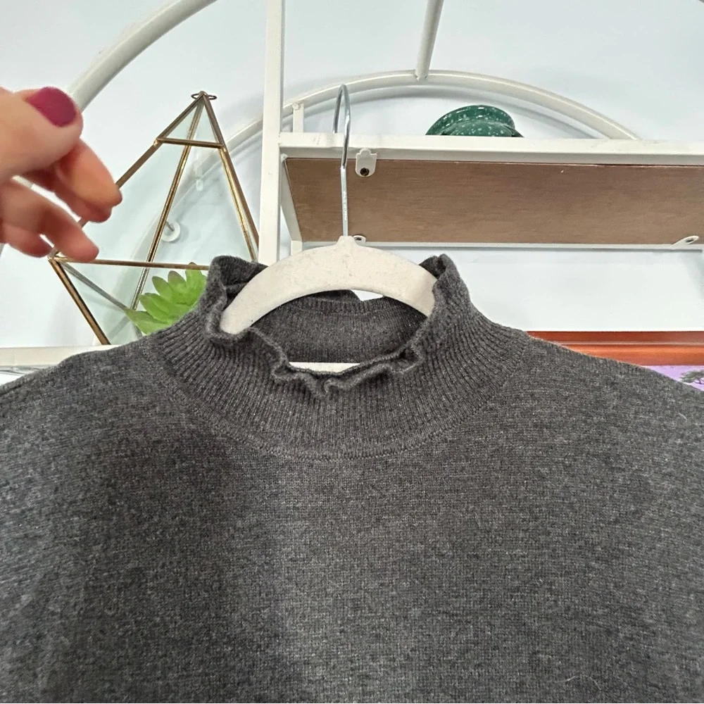 AllSaints Women's Small S Grey Gray Ruffle Neck Sweater Dress - Picture 4 of 9